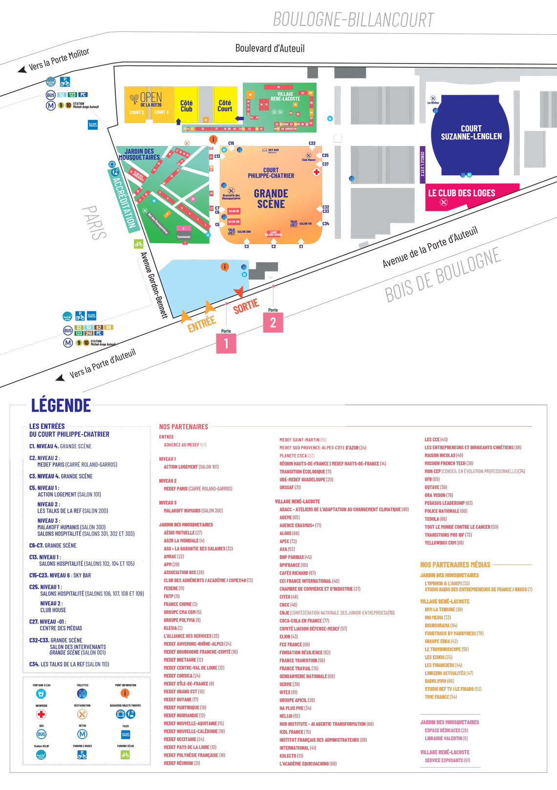 Plan complet d'implantation de La REF 2026 au Stade Roland-Garros